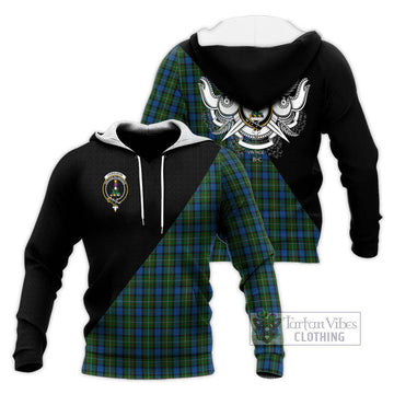 Ferguson of Atholl Tartan Knitted Hoodie with Family Crest and Military Logo Style