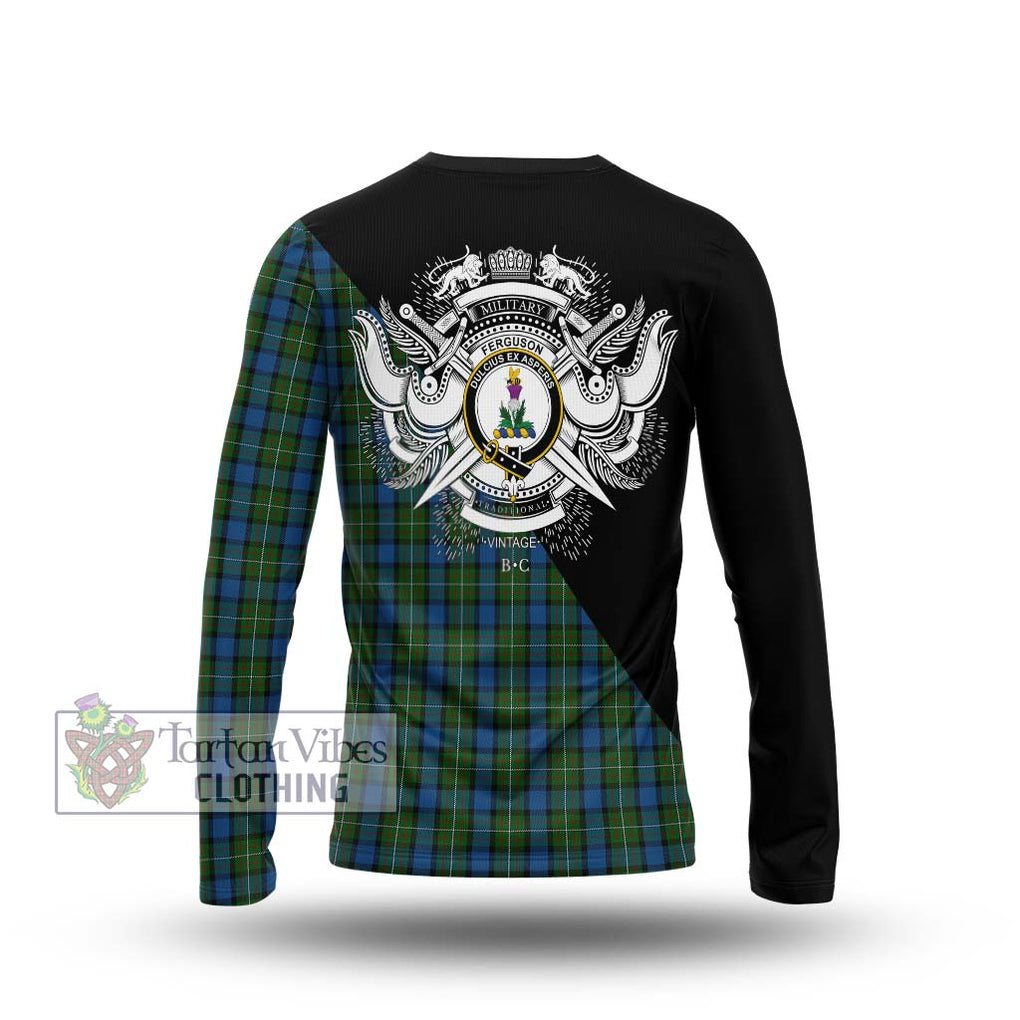 Ferguson of Atholl Tartan Long Sleeve T-Shirt with Family Crest and Military Logo Style - Tartanvibesclothing Shop