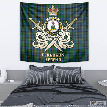 Ferguson of Atholl Tartan Tapestry with Clan Crest and the Golden Sword of Courageous Legacy