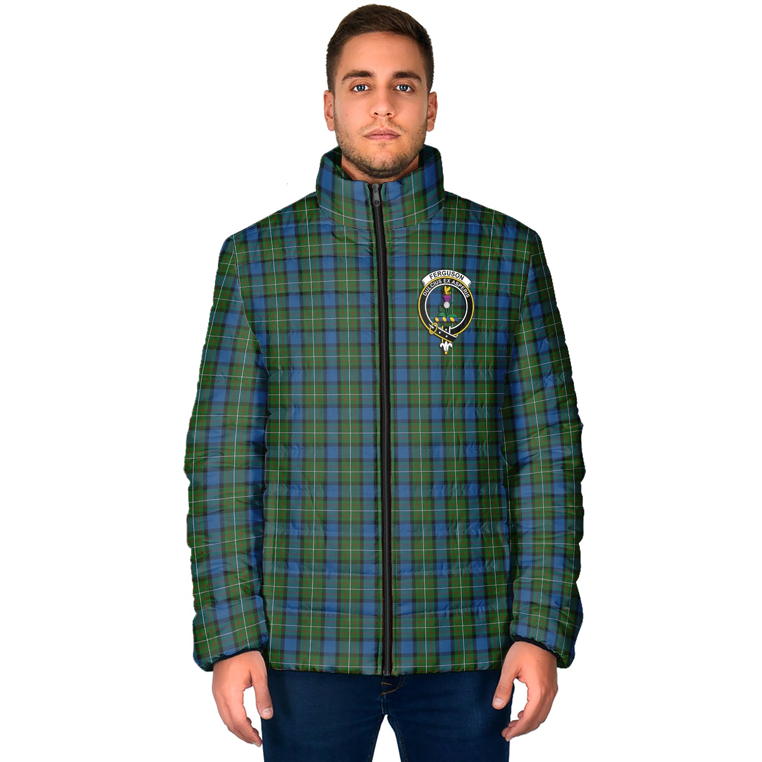 Ferguson of Atholl Tartan Padded Jacket with Family Crest - Tartan Vibes Clothing