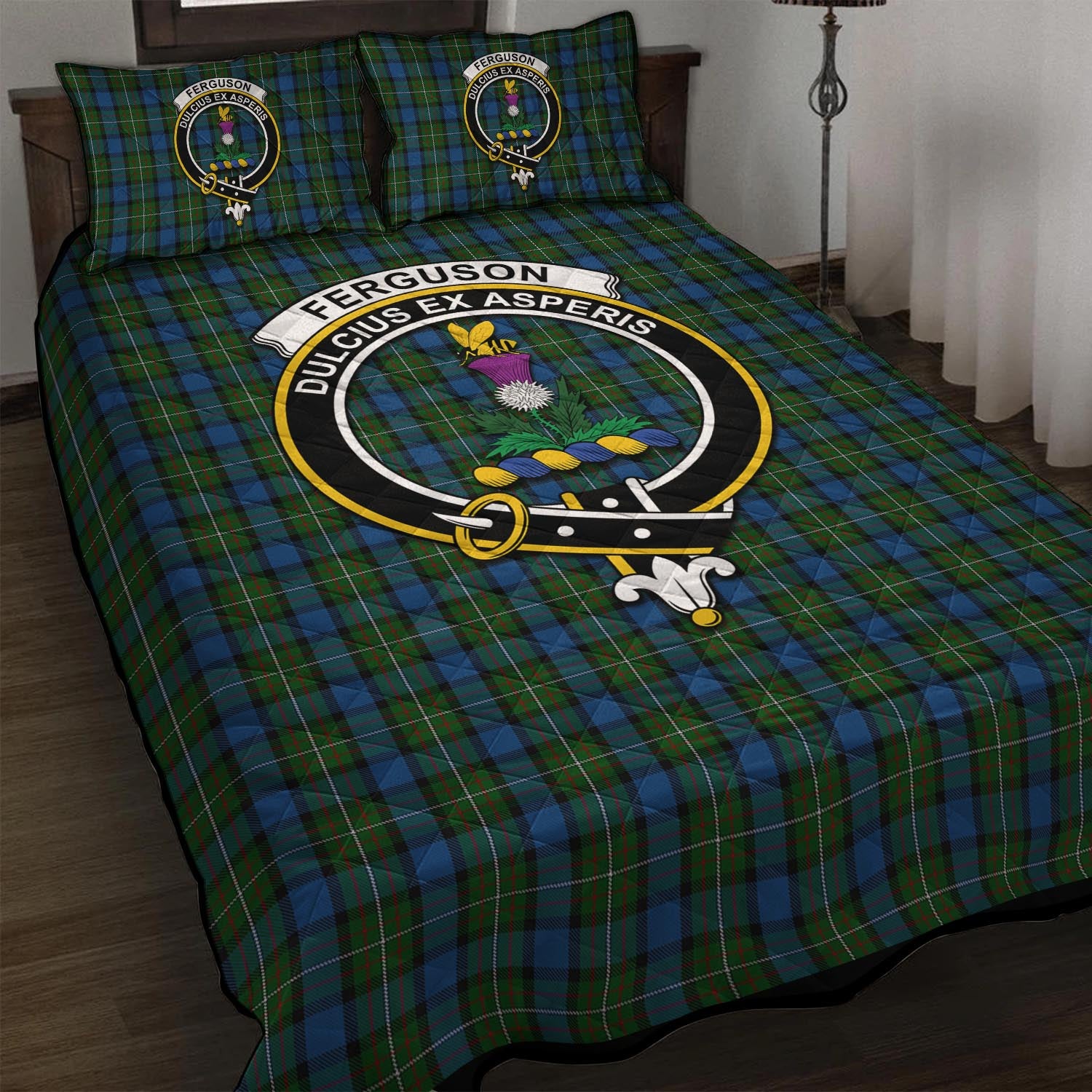 Ferguson of Atholl Tartan Quilt Bed Set with Family Crest - Tartan Vibes Clothing