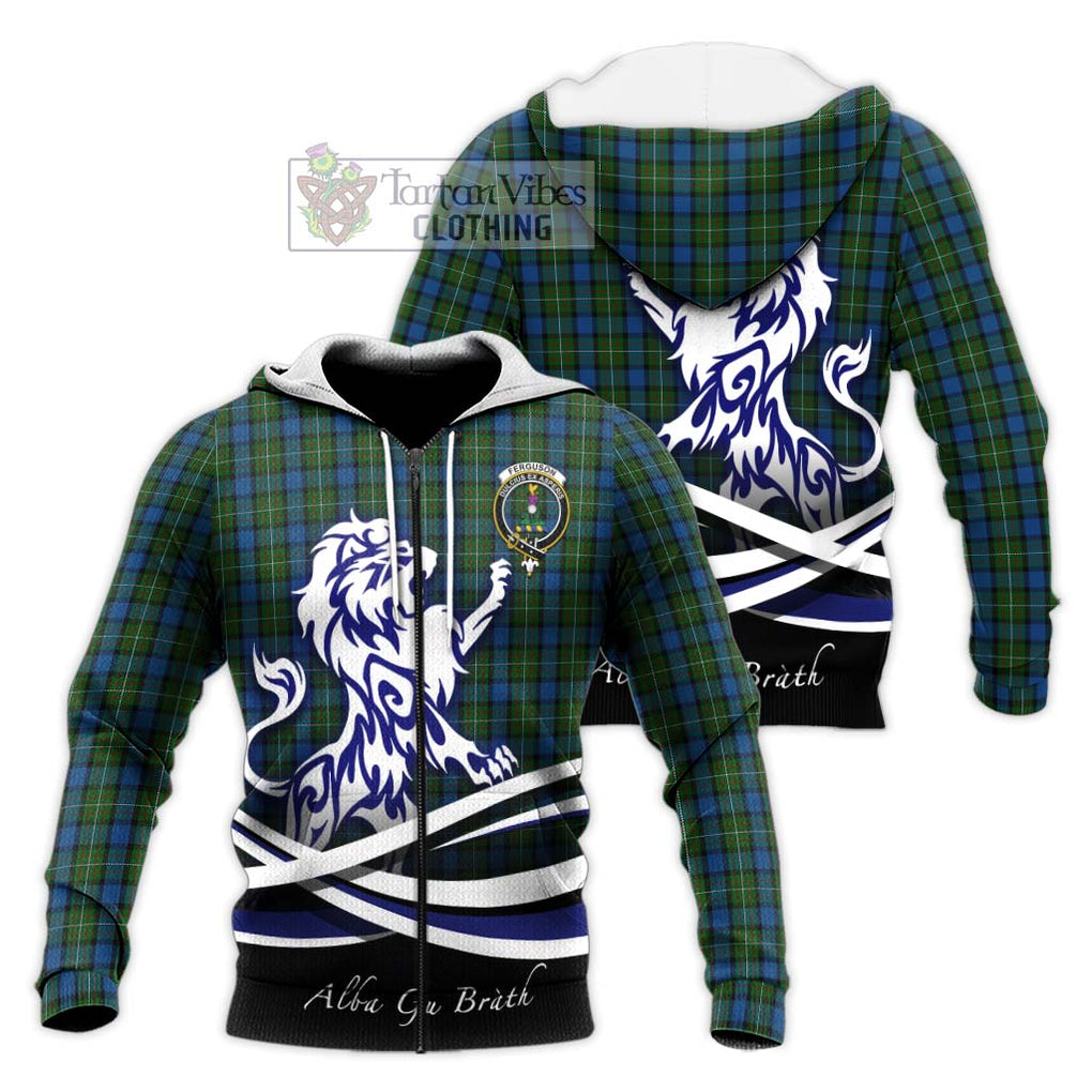 Ferguson of Atholl Tartan Knitted Hoodie with Alba Gu Brath Regal Lion Emblem Unisex Knitted Zip Hoodie - Tartanvibesclothing Shop