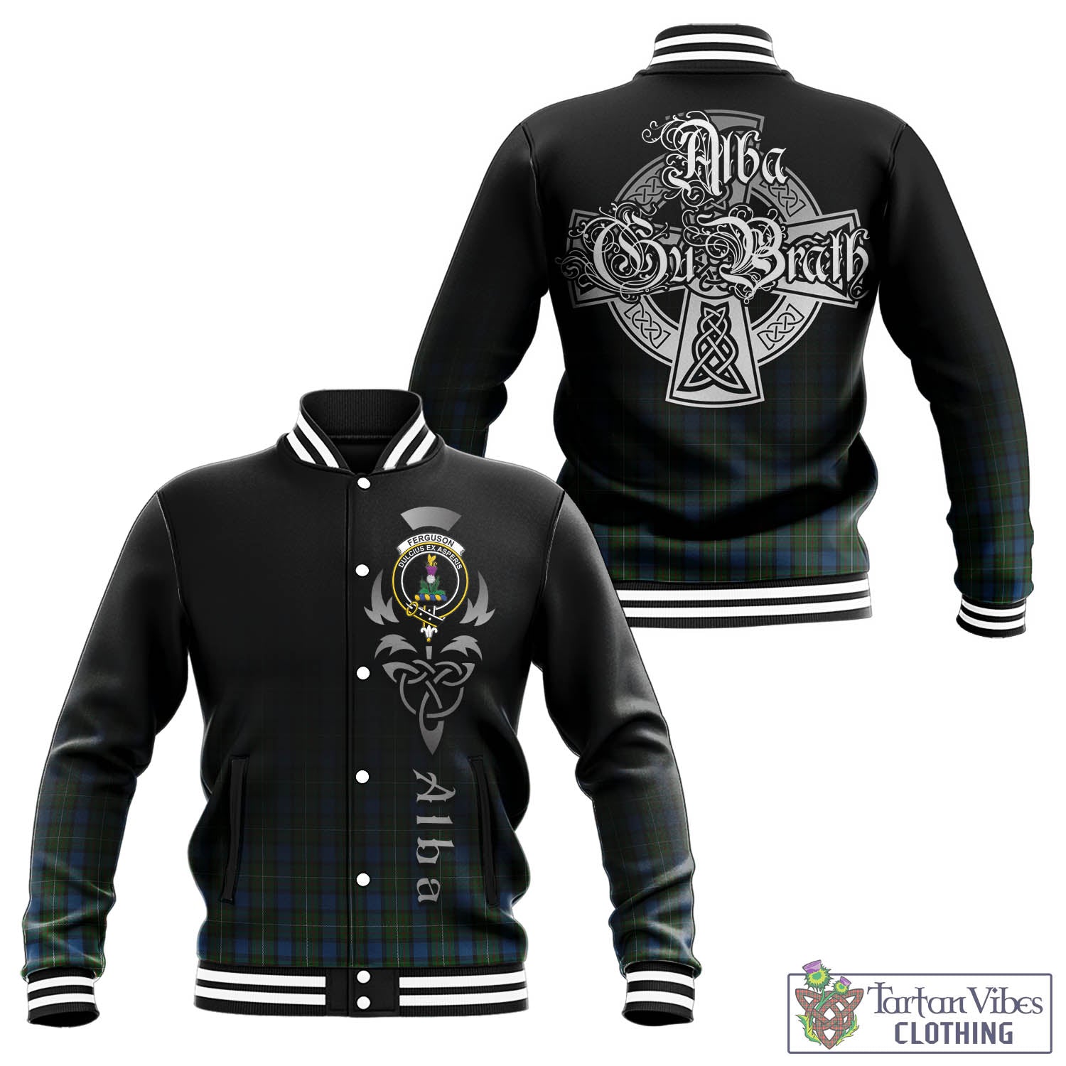 Tartan Vibes Clothing Ferguson of Atholl Tartan Baseball Jacket Featuring Alba Gu Brath Family Crest Celtic Inspired