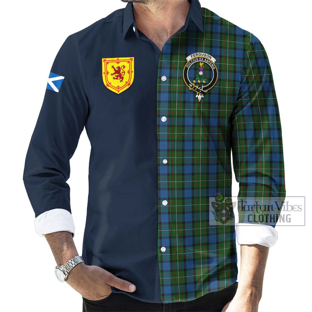 Tartan Vibes Clothing Ferguson of Atholl Tartan Long Sleeve Button Shirt with Scottish Lion Royal Arm Half Style