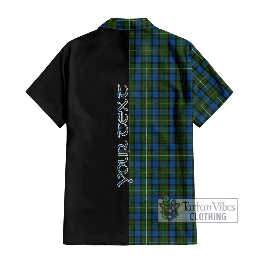 Ferguson of Atholl Tartan Short Sleeve Button Shirt with Family Crest and Half Of Me Style - Tartanvibesclothing Shop