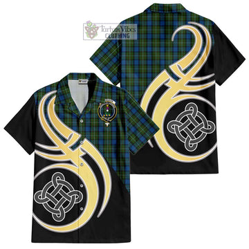 Ferguson of Atholl Tartan Short Sleeve Button Shirt with Family Crest and Celtic Symbol Style