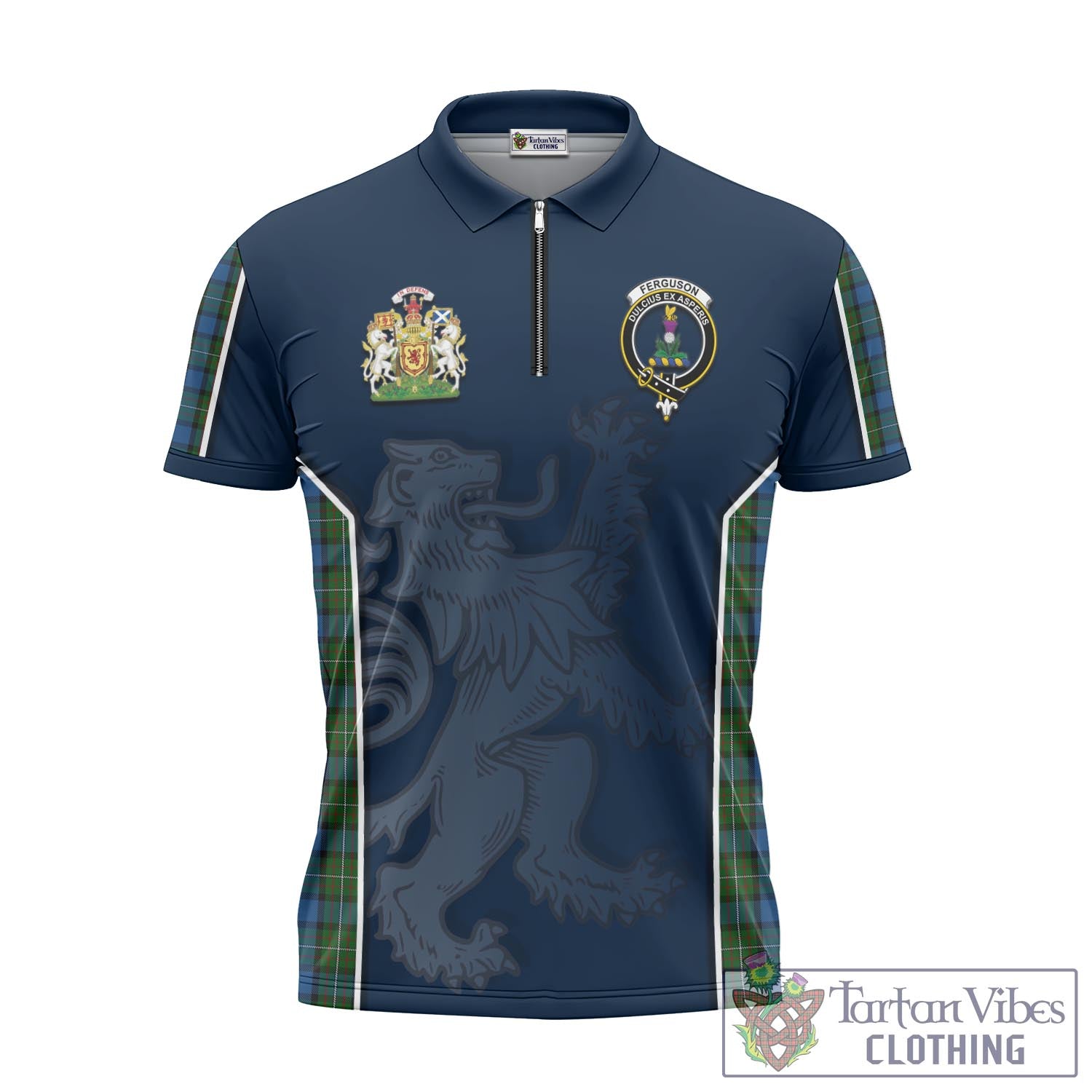 Tartan Vibes Clothing Ferguson of Atholl Tartan Zipper Polo Shirt with Family Crest and Lion Rampant Vibes Sport Style