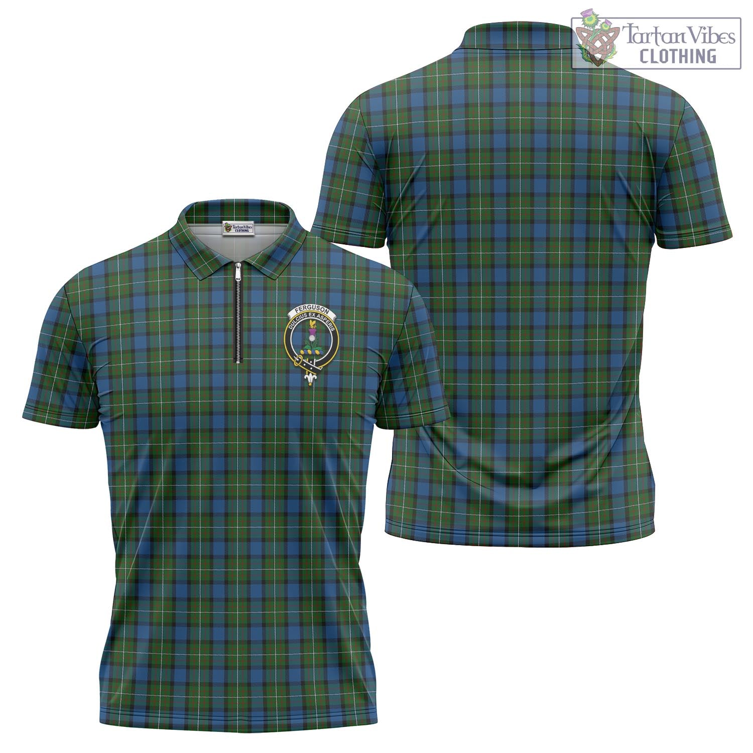 Tartan Vibes Clothing Ferguson of Atholl Tartan Zipper Polo Shirt with Family Crest