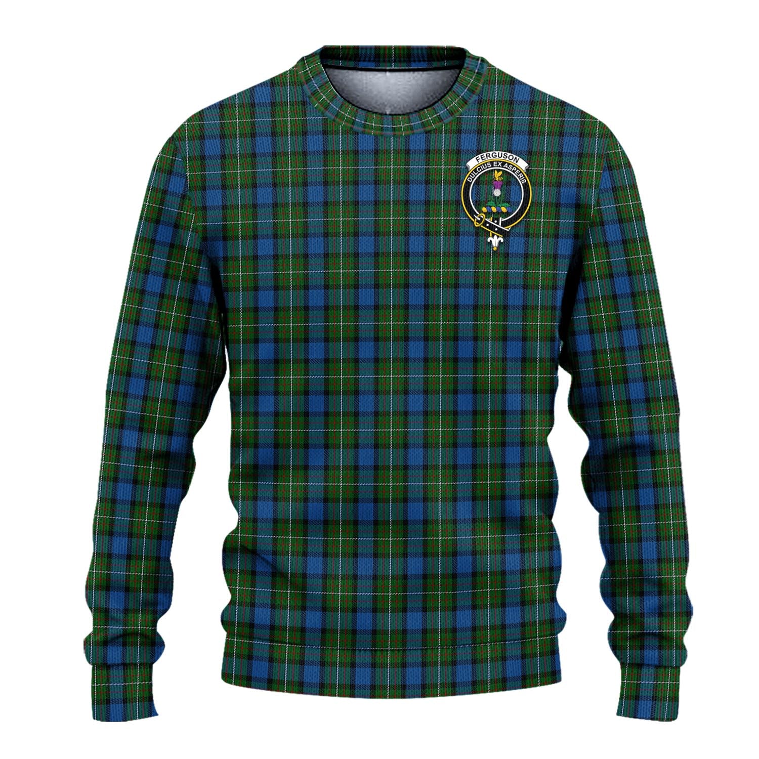 Ferguson of Atholl Tartan Knitted Sweater with Family Crest - Tartanvibesclothing