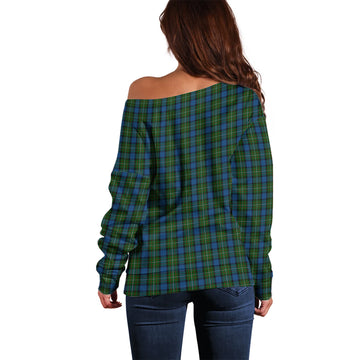 Ferguson of Atholl Tartan Off Shoulder Women Sweater with Family Crest