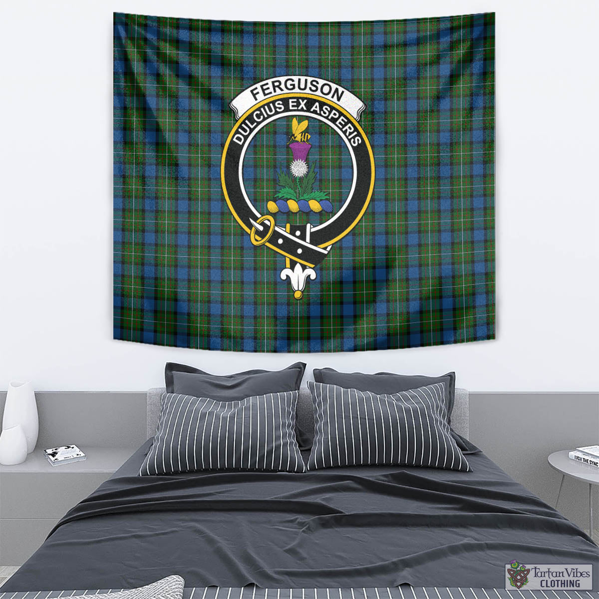 Tartan Vibes Clothing Ferguson of Atholl Tartan Tapestry Wall Hanging and Home Decor for Room with Family Crest