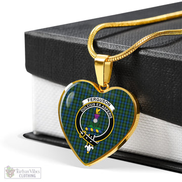 Ferguson of Atholl Tartan Heart Necklace with Family Crest