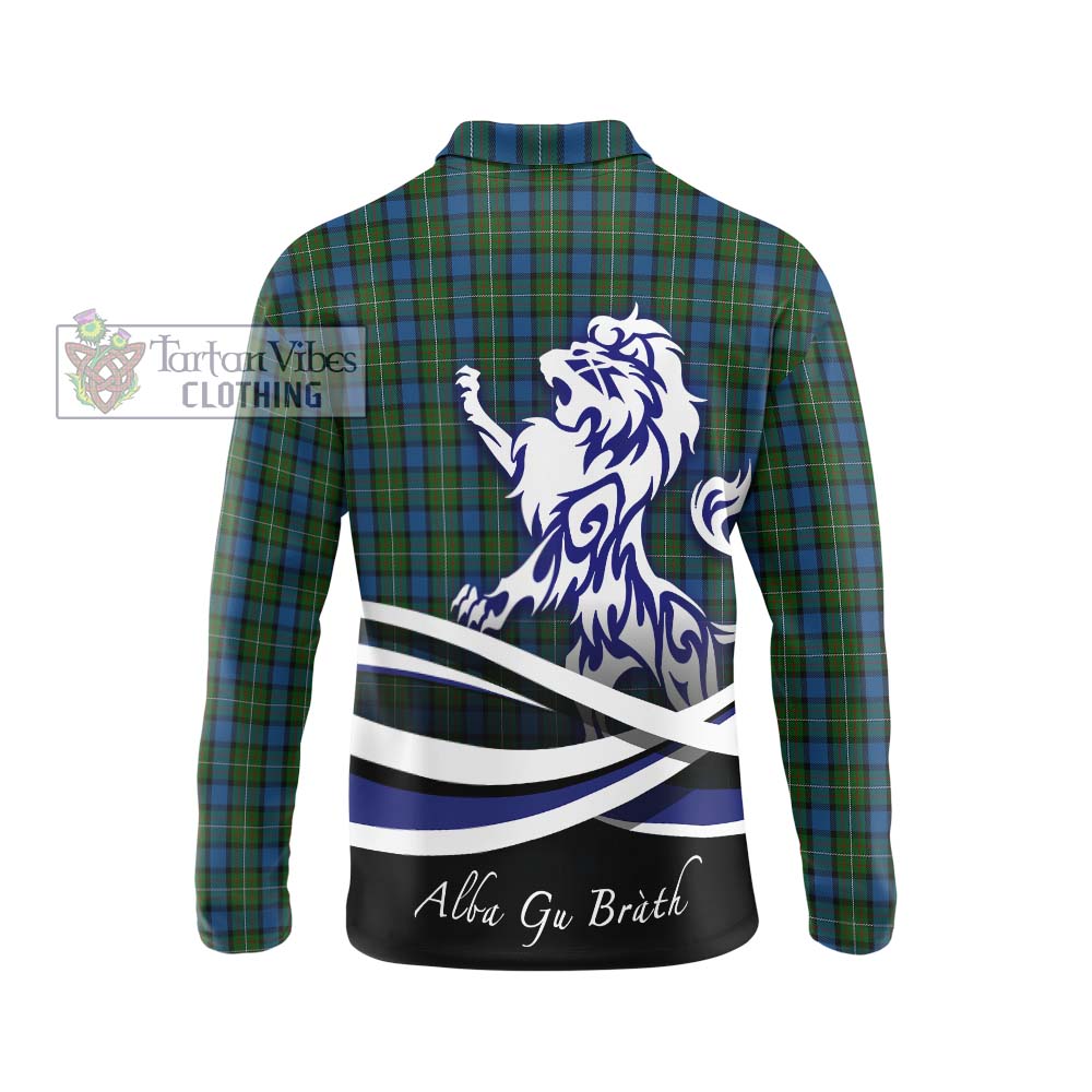 Ferguson of Atholl Tartan Long Sleeve Polo Shirt with Alba Gu Brath Regal Lion Emblem - Tartanvibesclothing Shop