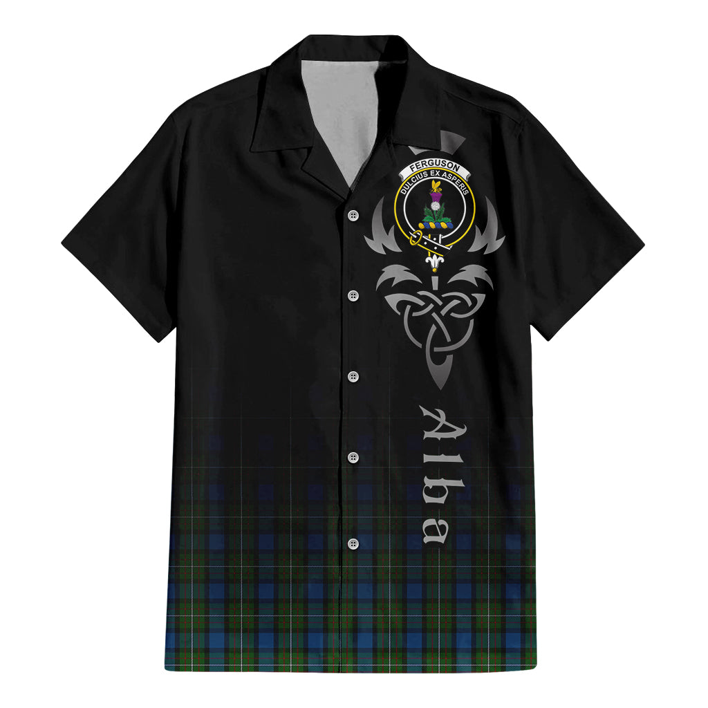 Tartan Vibes Clothing Ferguson of Atholl Tartan Short Sleeve Button Up Featuring Alba Gu Brath Family Crest Celtic Inspired