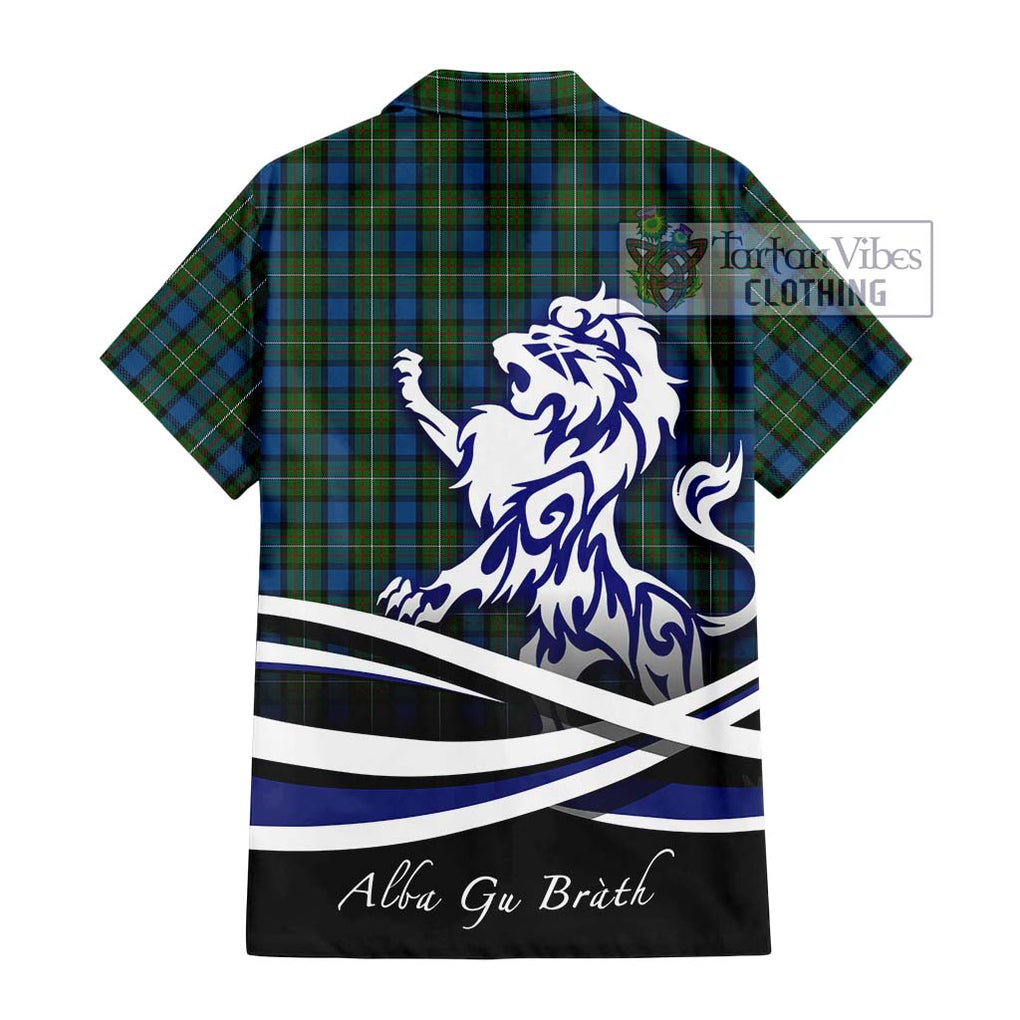 Ferguson of Atholl Tartan Short Sleeve Button Shirt with Alba Gu Brath Regal Lion Emblem - Tartanvibesclothing Shop