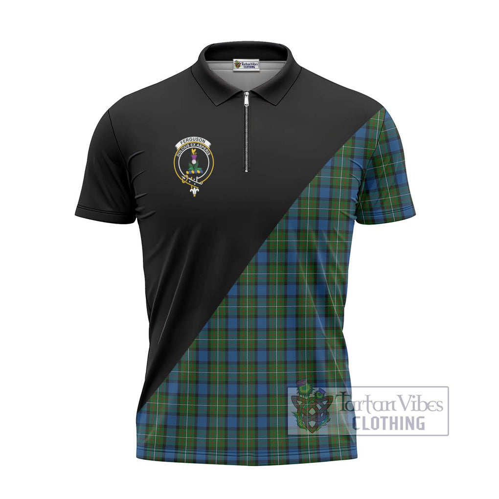 Ferguson of Atholl Tartan Zipper Polo Shirt with Family Crest and Military Logo Style - Tartanvibesclothing Shop