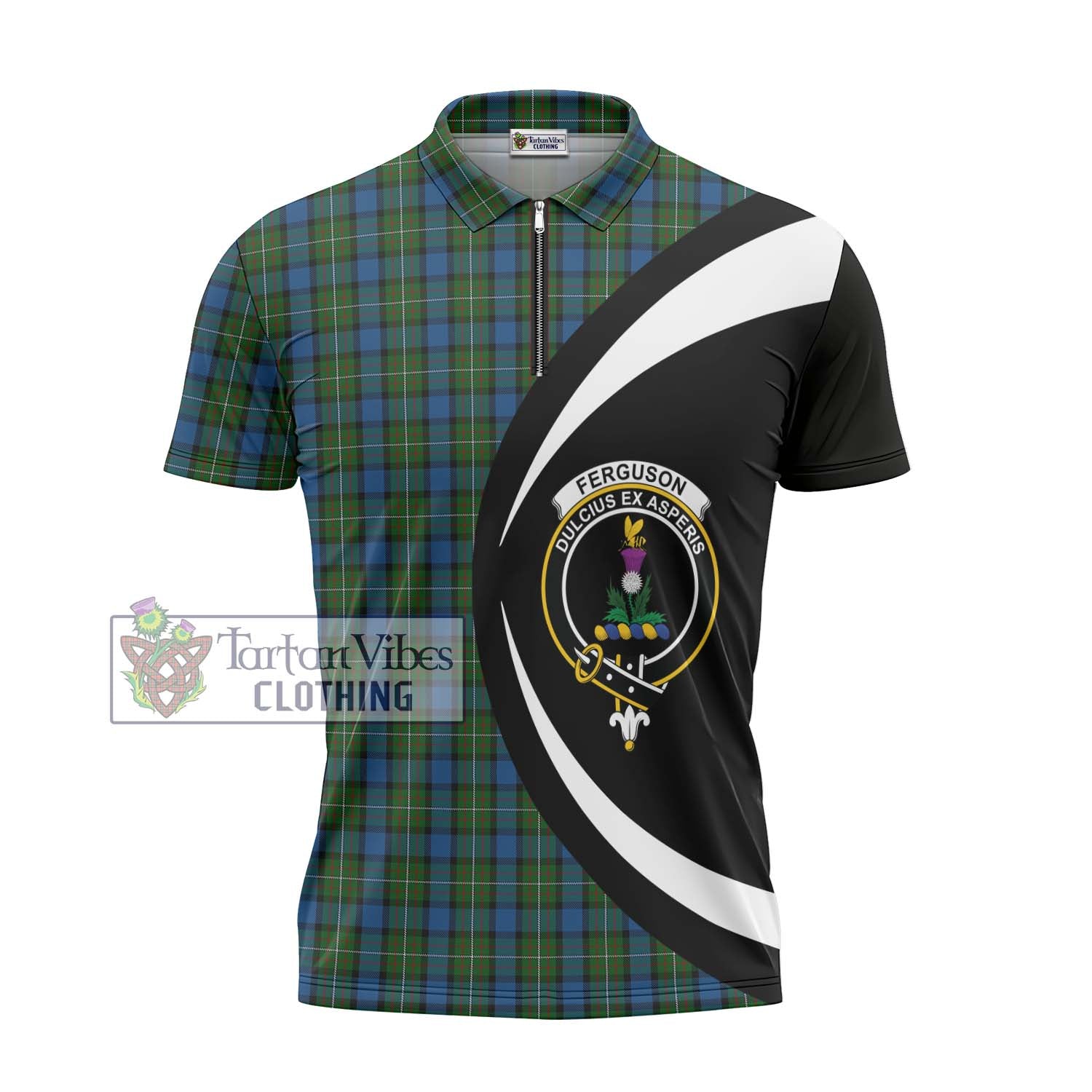 Tartan Vibes Clothing Ferguson of Atholl Tartan Zipper Polo Shirt with Family Crest Circle Style