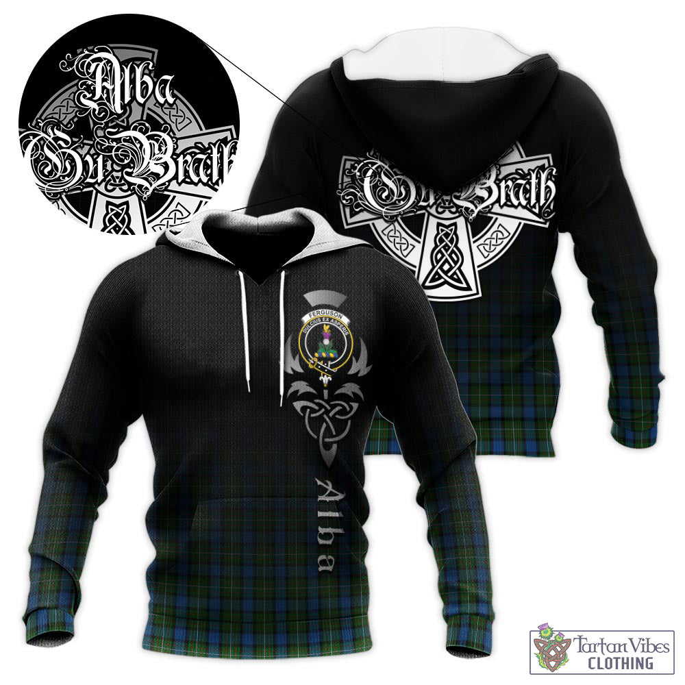 Tartan Vibes Clothing Ferguson of Atholl Tartan Knitted Hoodie Featuring Alba Gu Brath Family Crest Celtic Inspired