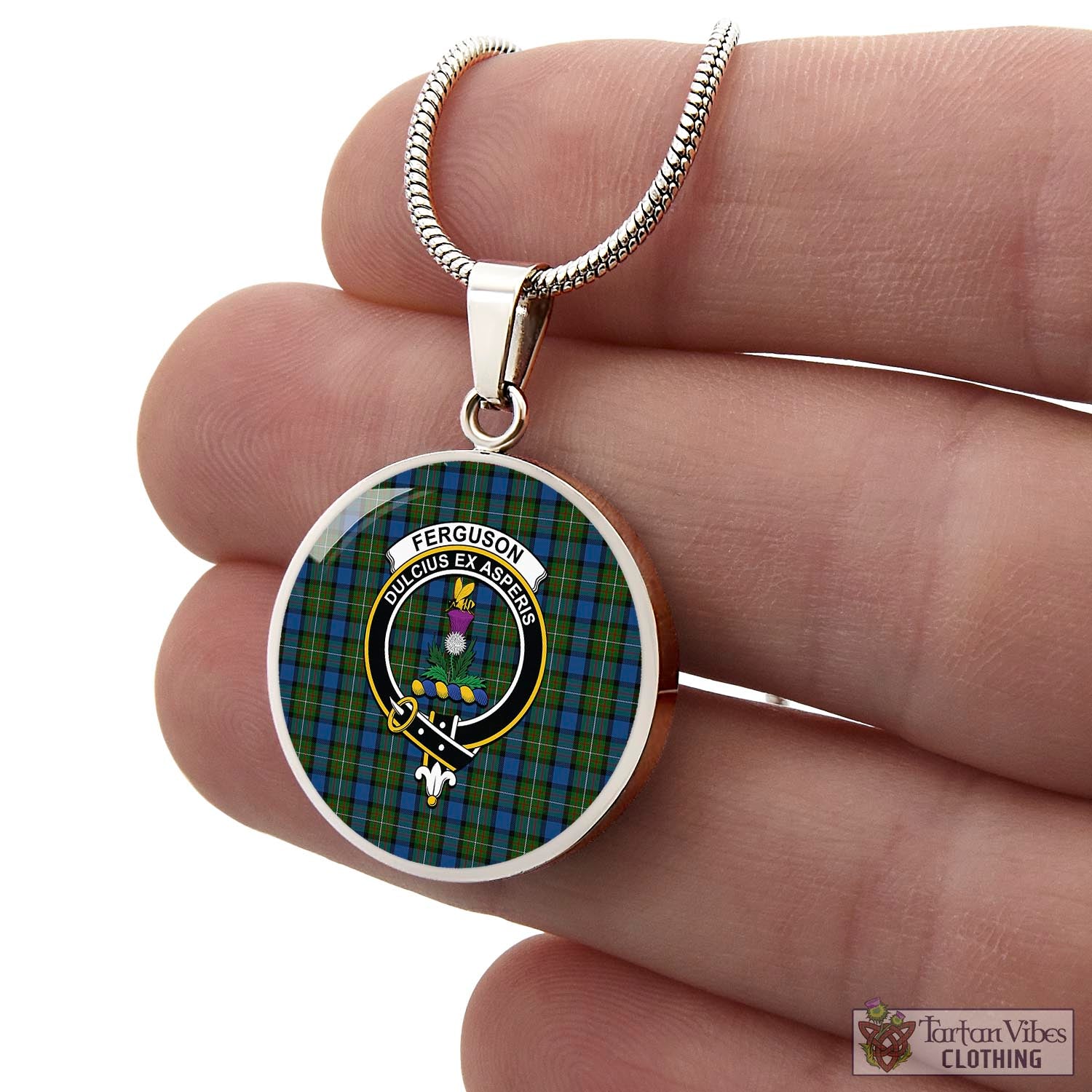 Tartan Vibes Clothing Ferguson of Atholl Tartan Circle Necklace with Family Crest