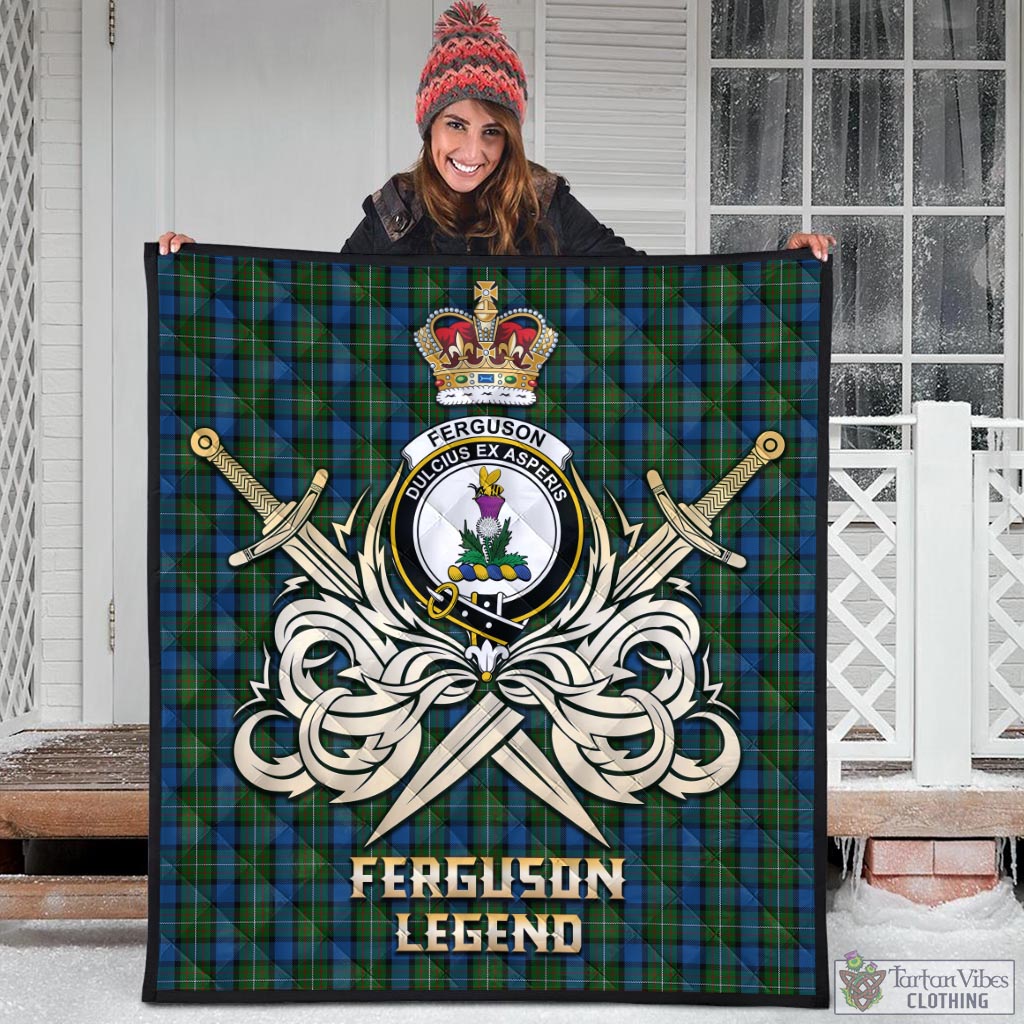 Tartan Vibes Clothing Ferguson of Atholl Tartan Quilt with Clan Crest and the Golden Sword of Courageous Legacy