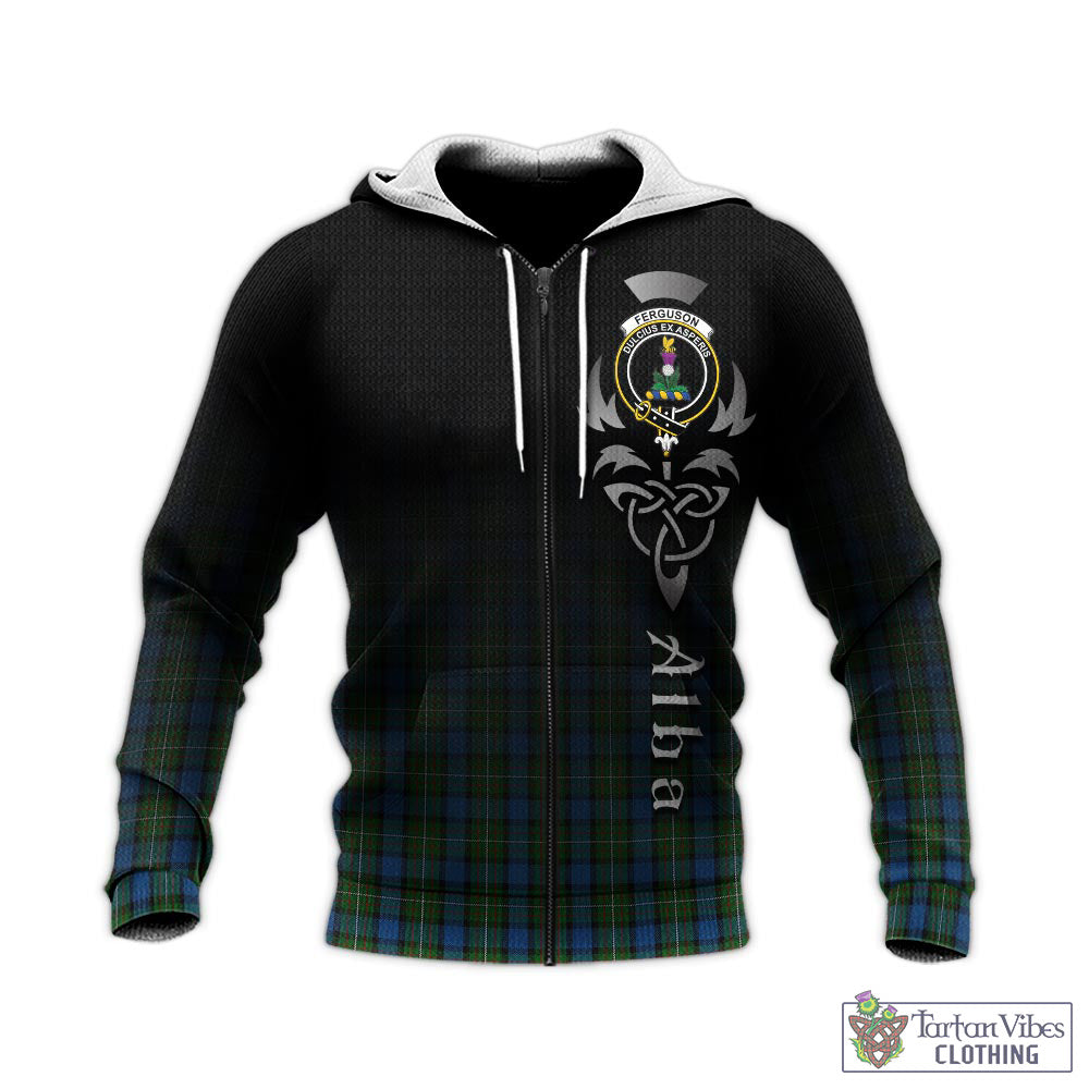 Tartan Vibes Clothing Ferguson of Atholl Tartan Knitted Hoodie Featuring Alba Gu Brath Family Crest Celtic Inspired