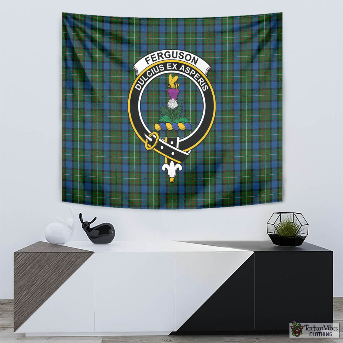 Tartan Vibes Clothing Ferguson of Atholl Tartan Tapestry Wall Hanging and Home Decor for Room with Family Crest