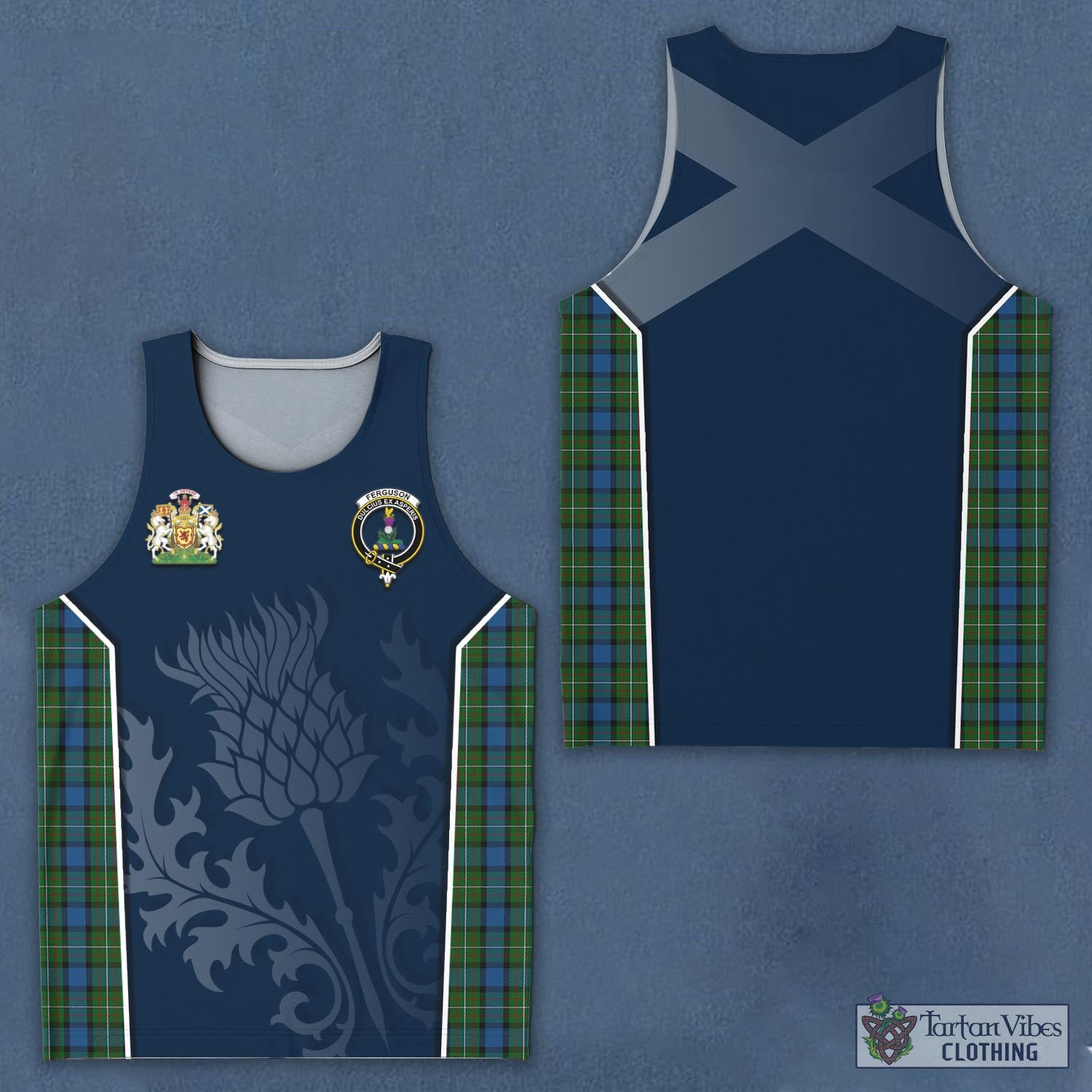 Tartan Vibes Clothing Ferguson of Atholl Tartan Men's Tanks Top with Family Crest and Scottish Thistle Vibes Sport Style