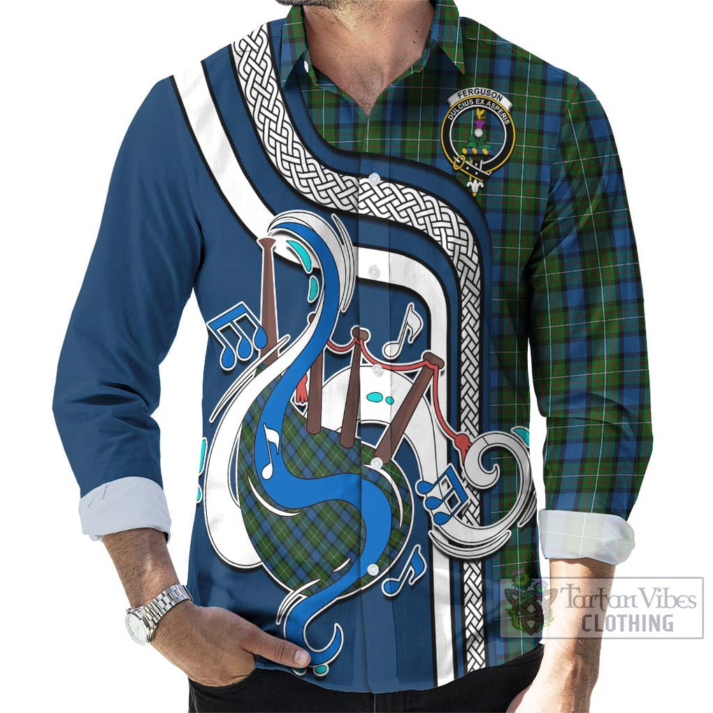 Ferguson of Atholl Tartan Long Sleeve Button Shirt with Epic Bagpipe Style - Tartanvibesclothing Shop