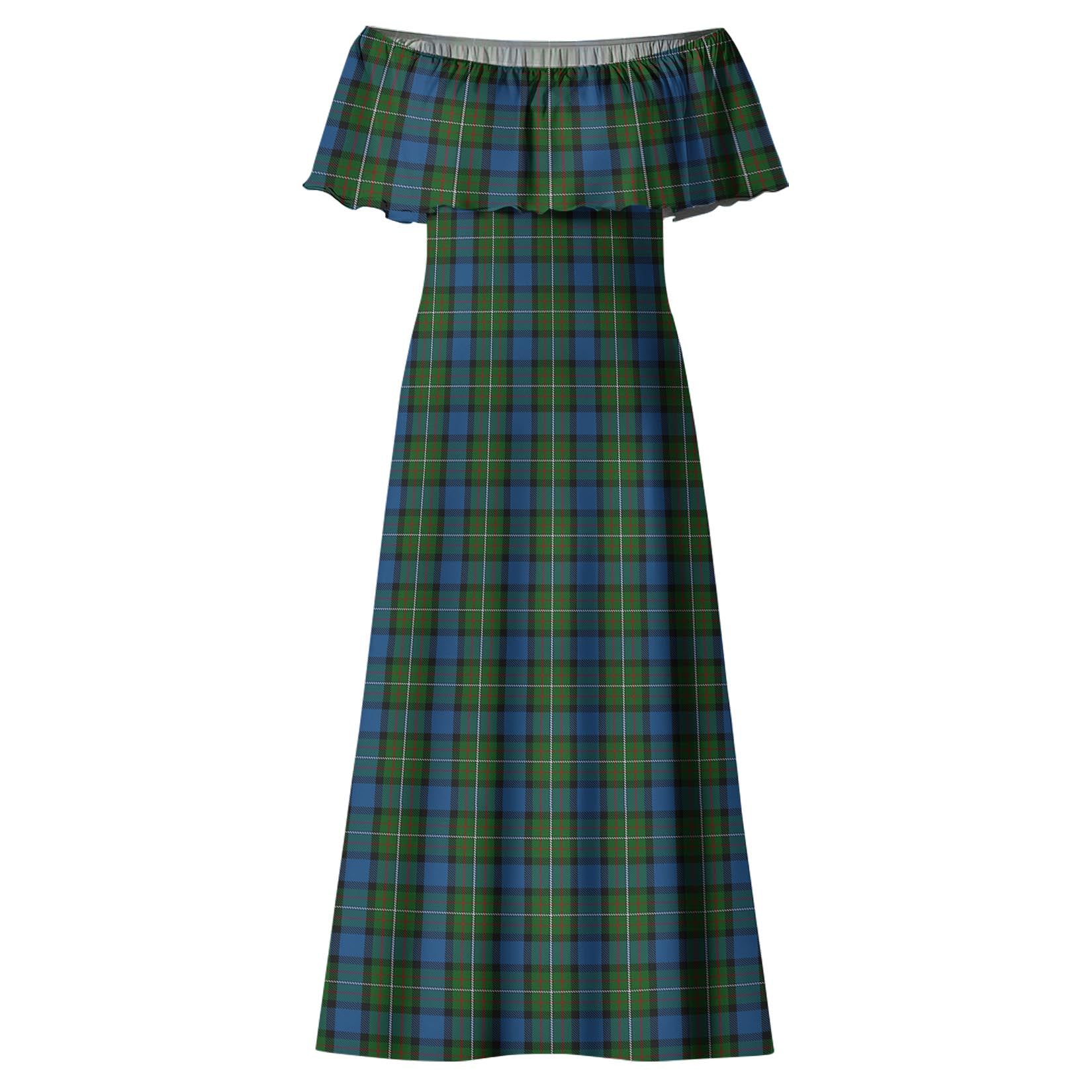 Ferguson of Atholl Tartan Off Shoulder Long Dress - Tartanvibesclothing