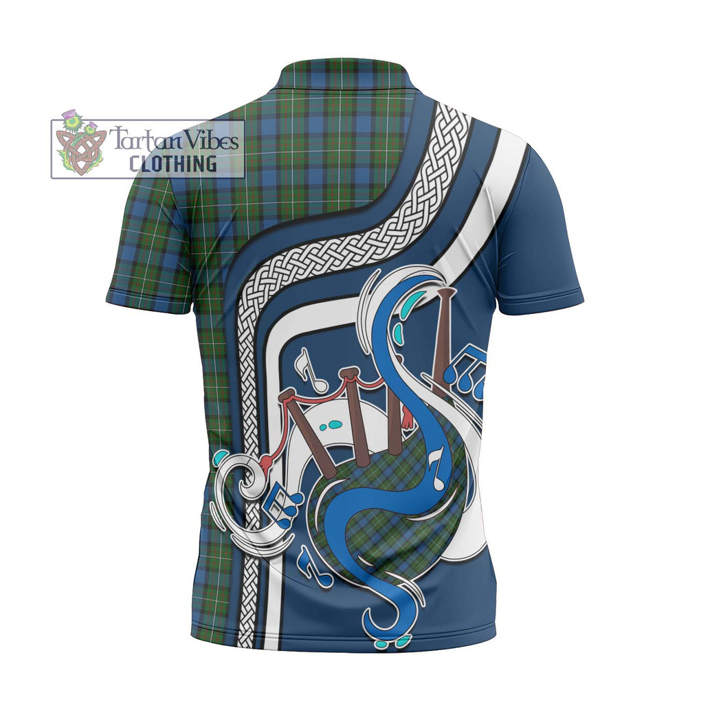 Ferguson of Atholl Tartan Zipper Polo Shirt with Epic Bagpipe Style - Tartanvibesclothing Shop