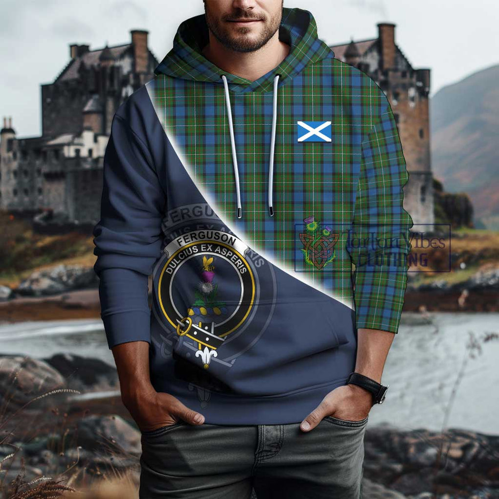 Ferguson of Atholl Tartan Hoodie with Personalised National Flag and Family Crest Half Style - Tartanvibesclothing Shop