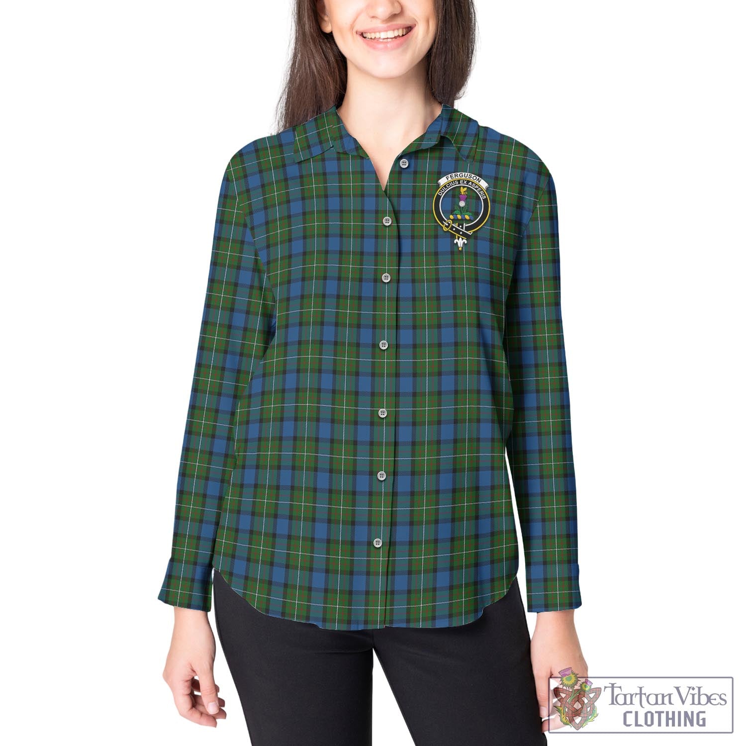 Tartan Vibes Clothing Ferguson of Atholl Tartan Womens Casual Shirt with Family Crest