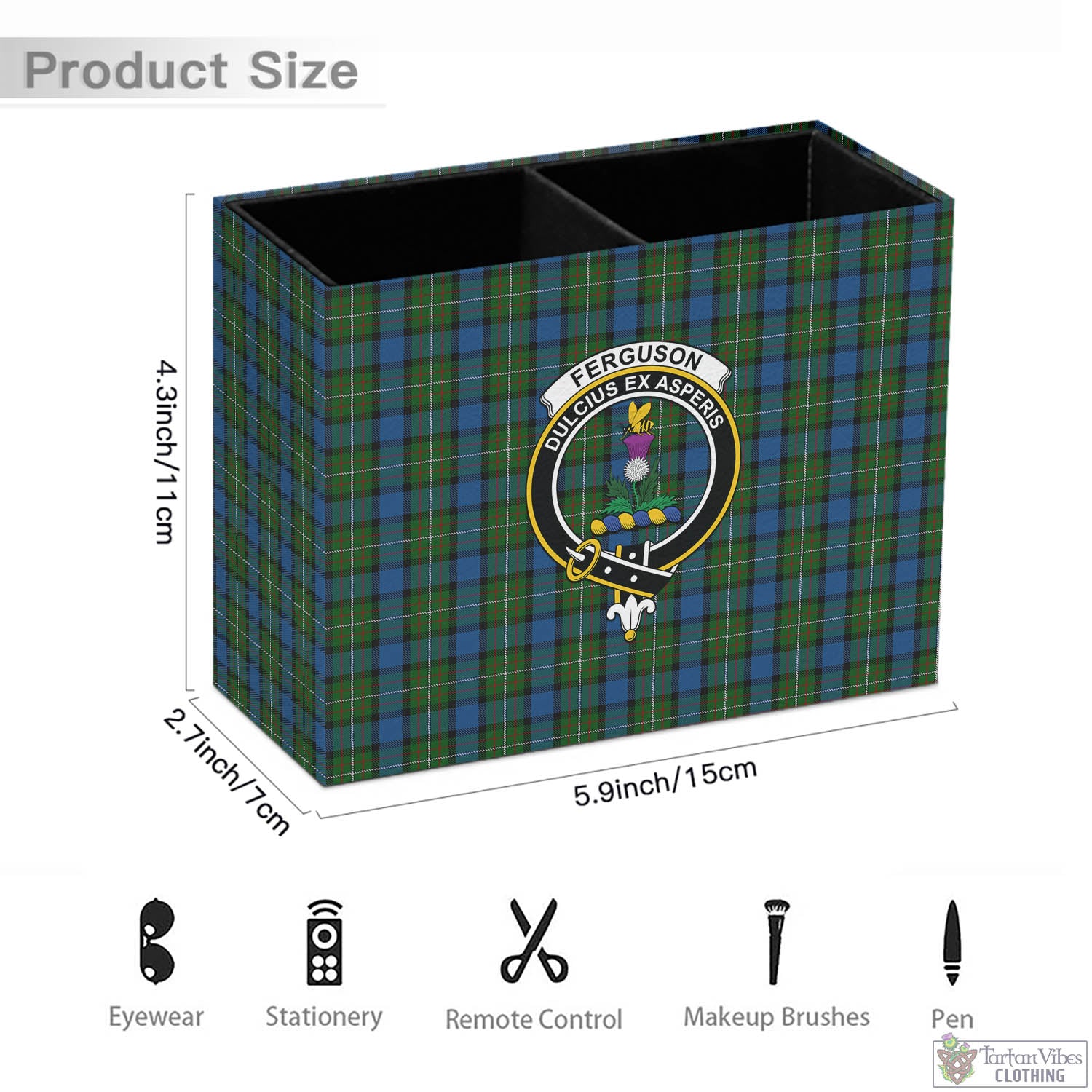 Tartan Vibes Clothing Ferguson of Atholl Tartan Pen Holder with Family Crest