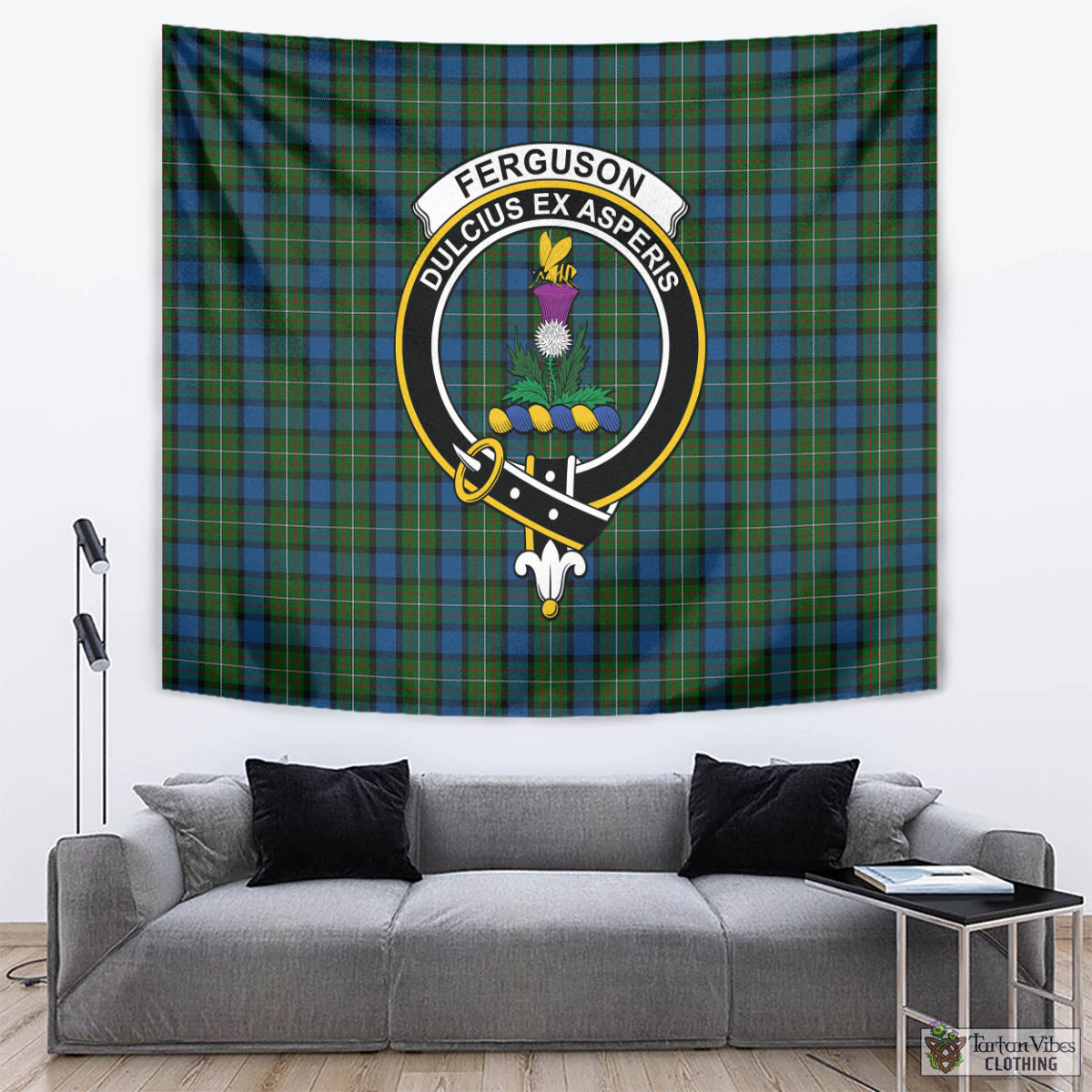 Tartan Vibes Clothing Ferguson of Atholl Tartan Tapestry Wall Hanging and Home Decor for Room with Family Crest