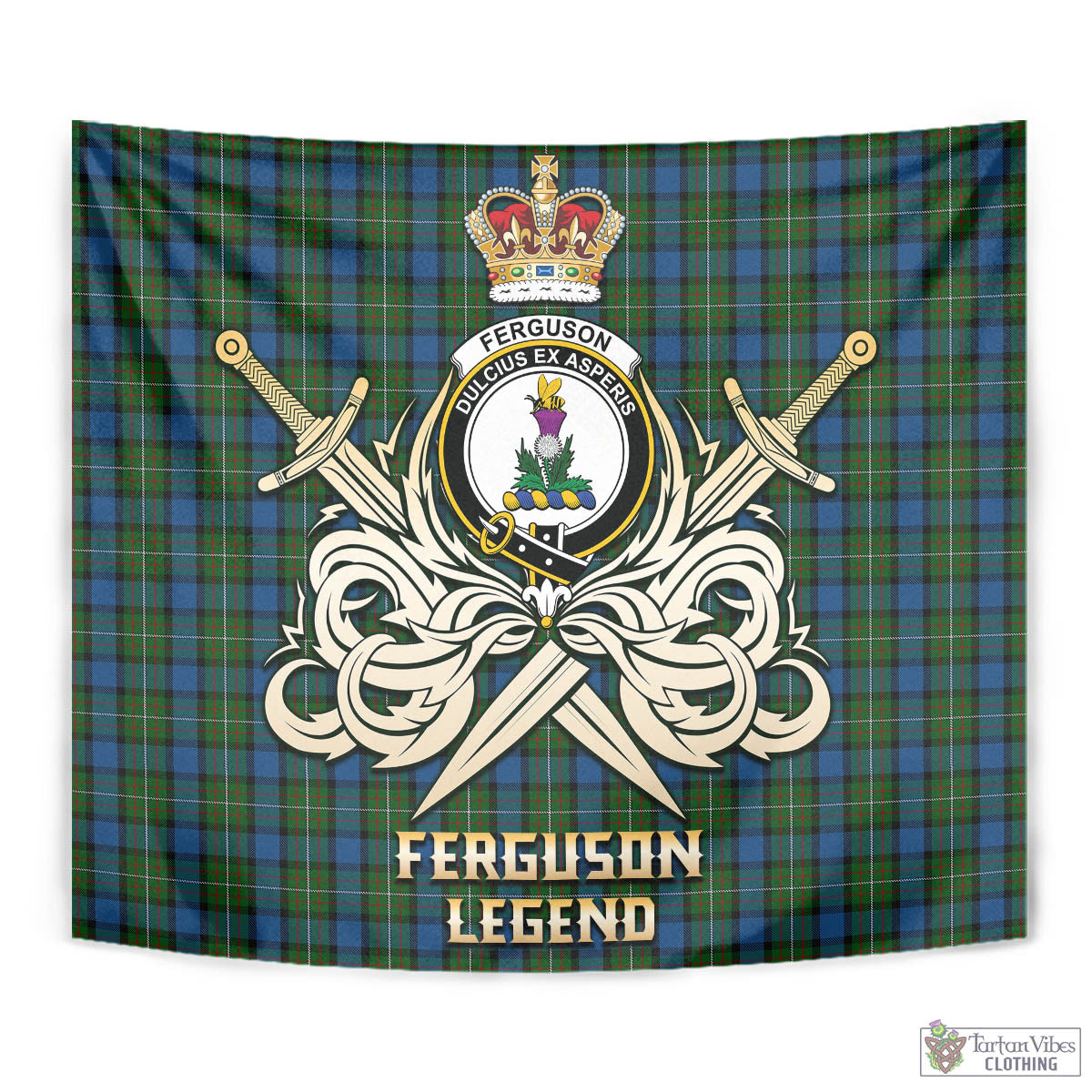 Tartan Vibes Clothing Ferguson of Atholl Tartan Tapestry with Clan Crest and the Golden Sword of Courageous Legacy