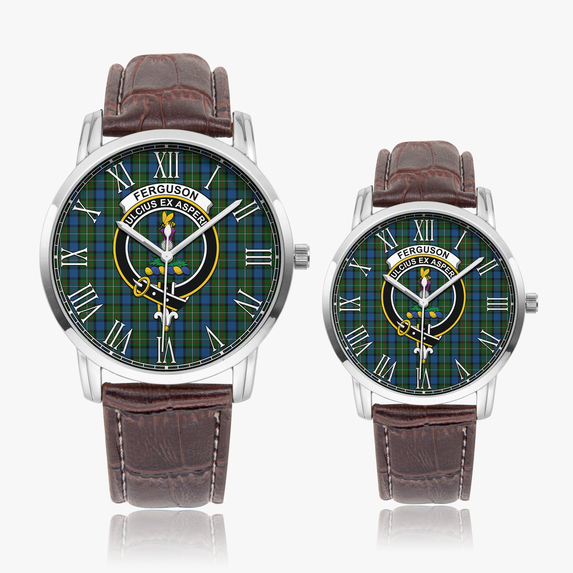 Ferguson of Atholl Tartan Family Crest Leather Strap Quartz Watch - Tartanvibesclothing