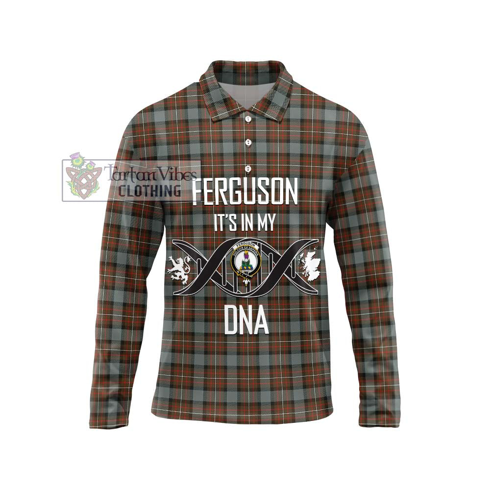 Ferguson Weathered Tartan Long Sleeve Polo Shirt with Family Crest DNA In Me Style Unisex - Tartanvibesclothing Shop