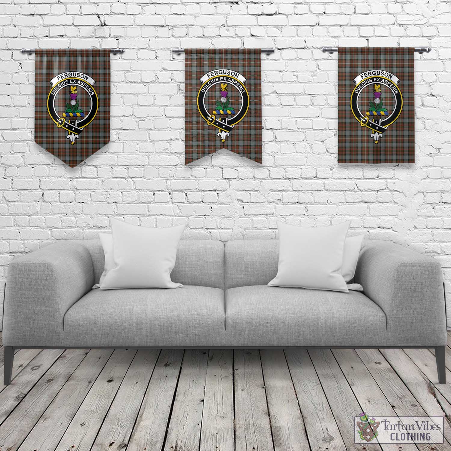 Tartan Vibes Clothing Ferguson Weathered Tartan Gonfalon, Tartan Banner with Family Crest