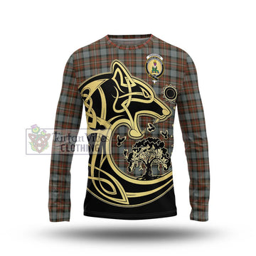 Ferguson Weathered Tartan Long Sleeve T-Shirt with Family Crest Celtic Wolf Style