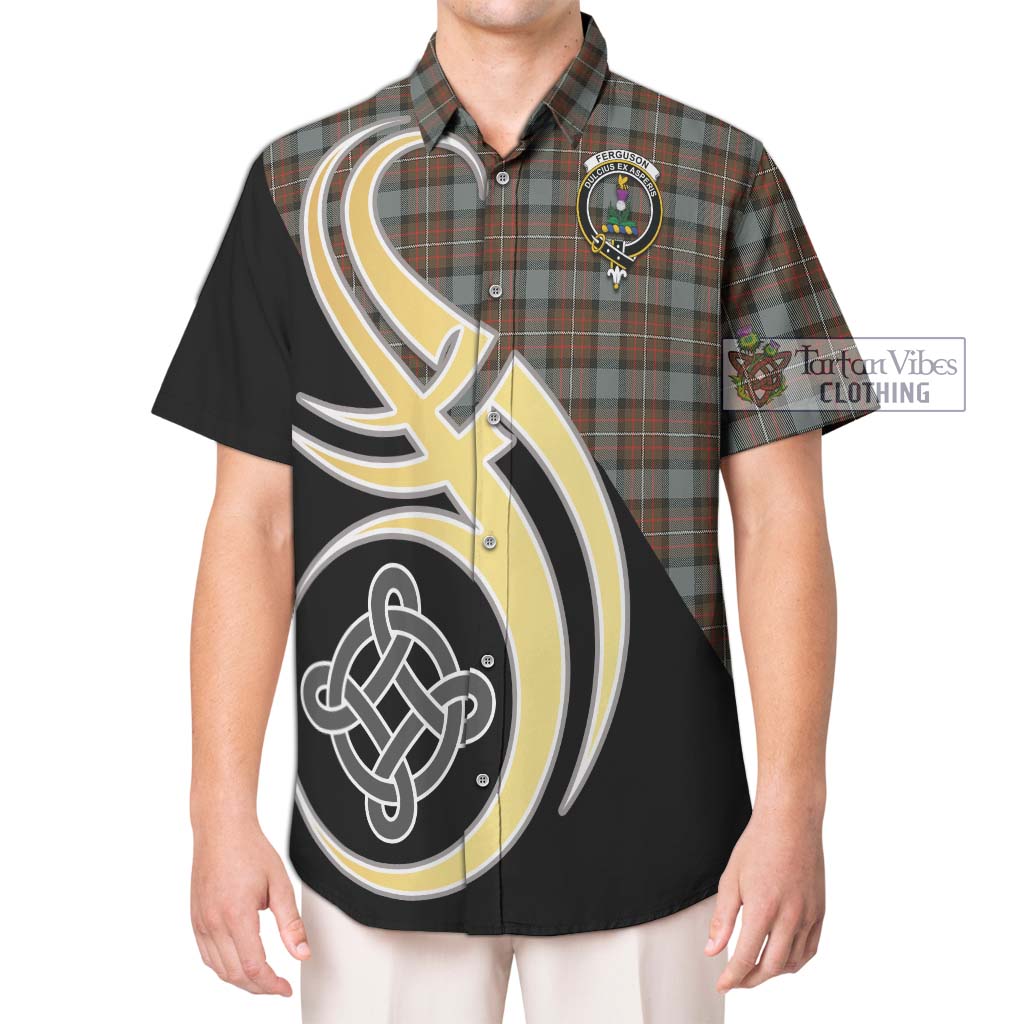 Ferguson Weathered Tartan Short Sleeve Button Shirt with Family Crest and Celtic Symbol Style Kid - Tartan Vibes Clothing