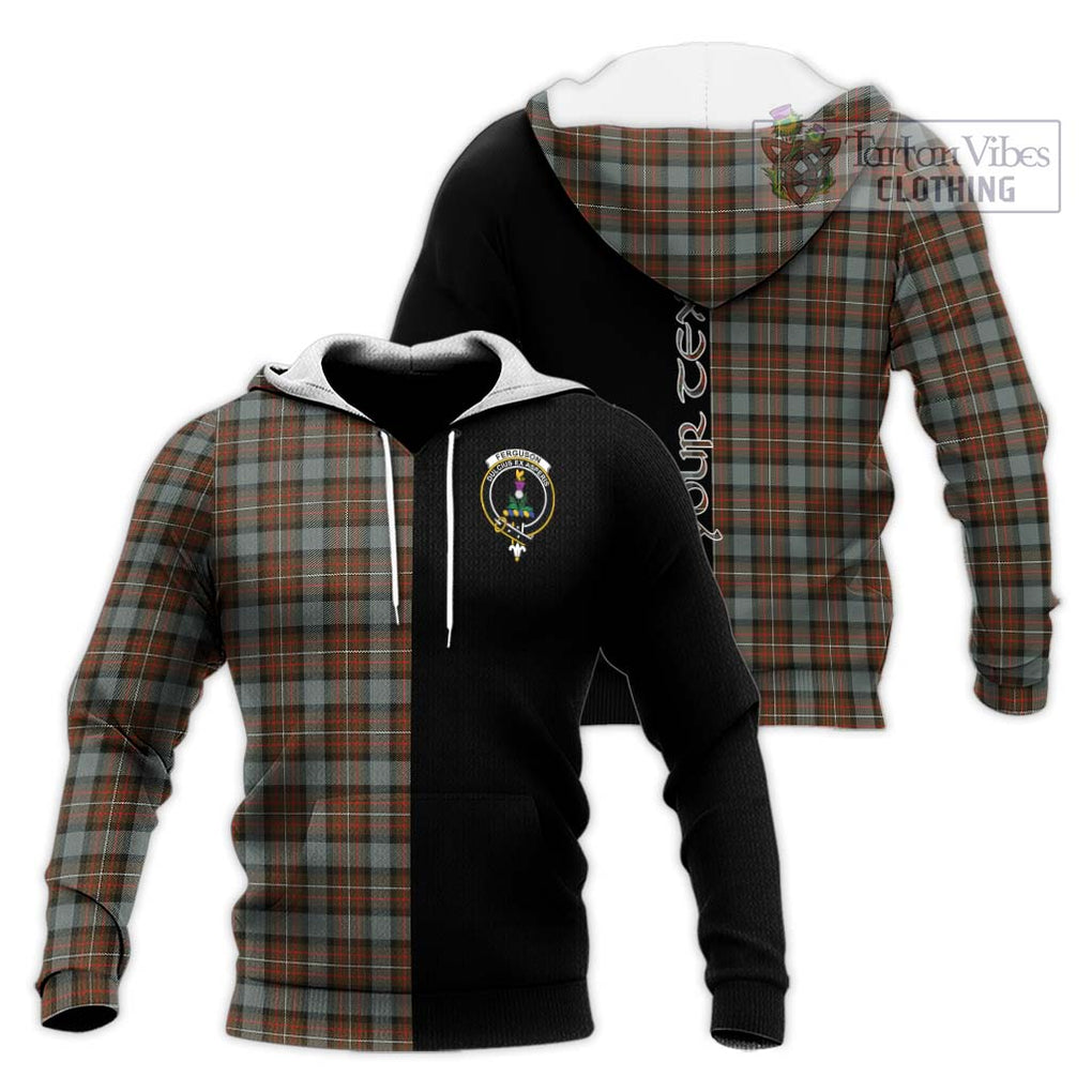 Ferguson Weathered Tartan Knitted Hoodie with Family Crest and Half Of Me Style Unisex Knitted Pullover Hoodie - Tartanvibesclothing Shop