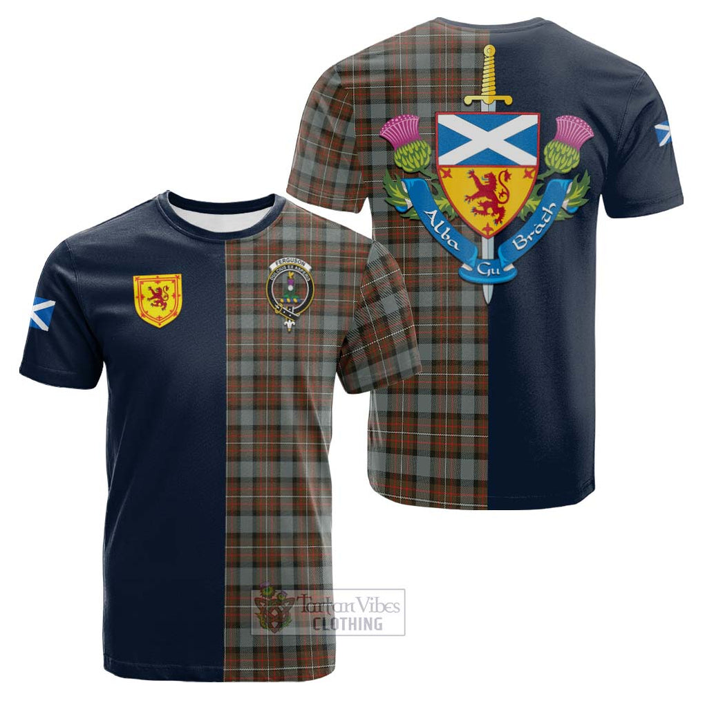 Tartan Vibes Clothing Ferguson Weathered Tartan Cotton T-shirt with Scottish Lion Royal Arm Half Style