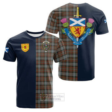 Ferguson Weathered Tartan Cotton T-shirt Alba with Scottish Lion Royal Arm Half Style