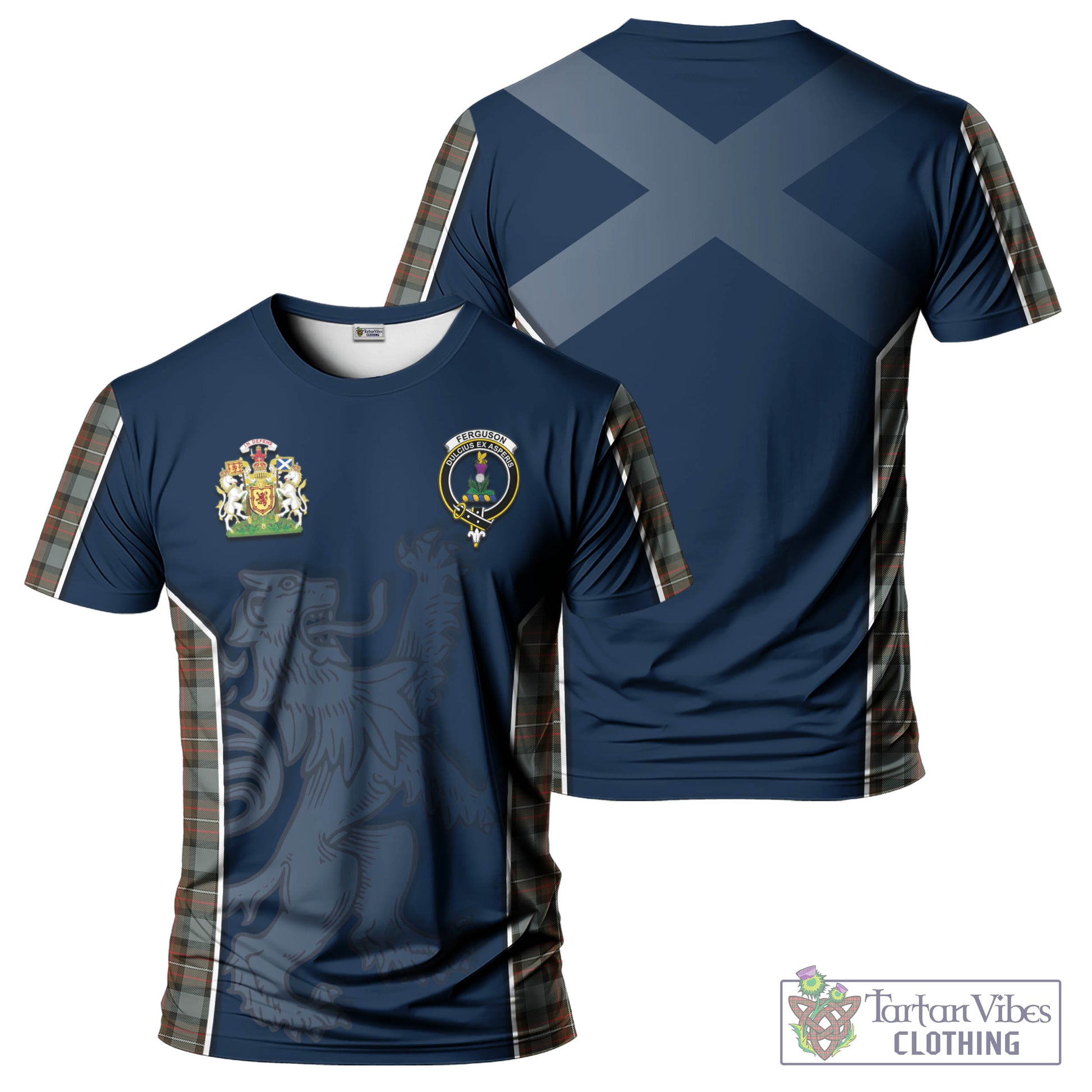 Tartan Vibes Clothing Ferguson Weathered Tartan T-Shirt with Family Crest and Lion Rampant Vibes Sport Style