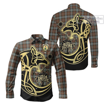 Ferguson Weathered Tartan Long Sleeve Button Shirt with Family Crest Celtic Wolf Style