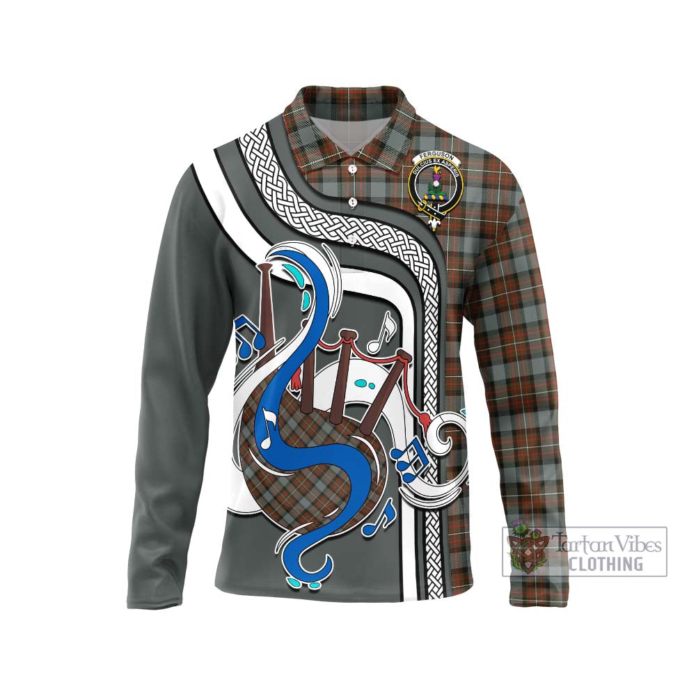 Tartan Vibes Clothing Ferguson Weathered Tartan Long Sleeve Polo Shirt with Epic Bagpipe Style