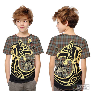 Ferguson Weathered Tartan Kid T-Shirt with Family Crest Celtic Wolf Style