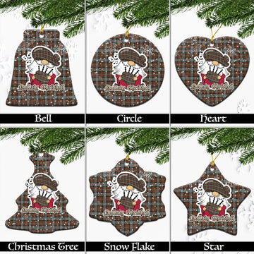 Ferguson Weathered Tartan Christmas Ceramic Ornaments with Scottish Gnome Playing Bagpipes