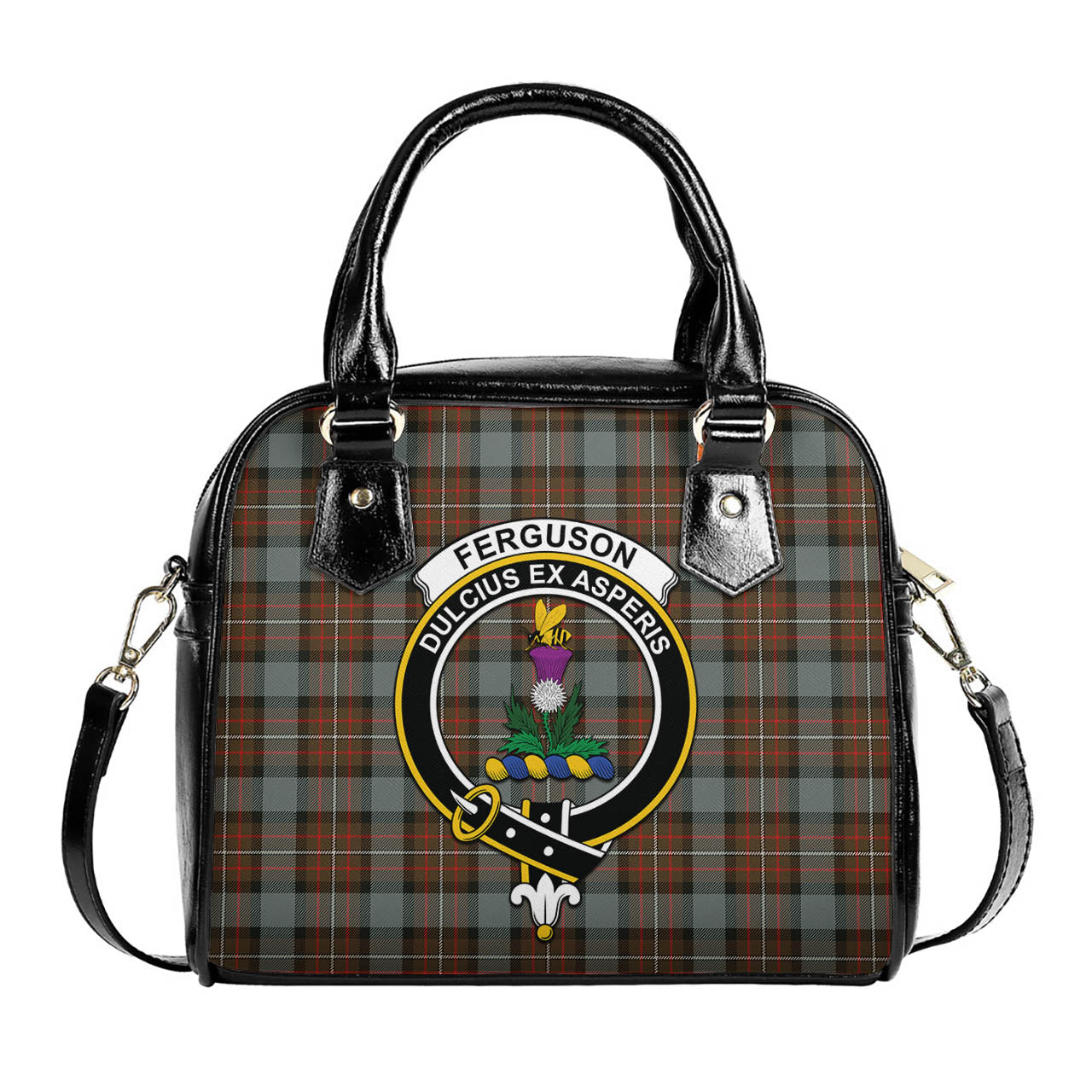 Ferguson Weathered Tartan Shoulder Handbags with Family Crest One Size 6*25*22 cm - Tartanvibesclothing
