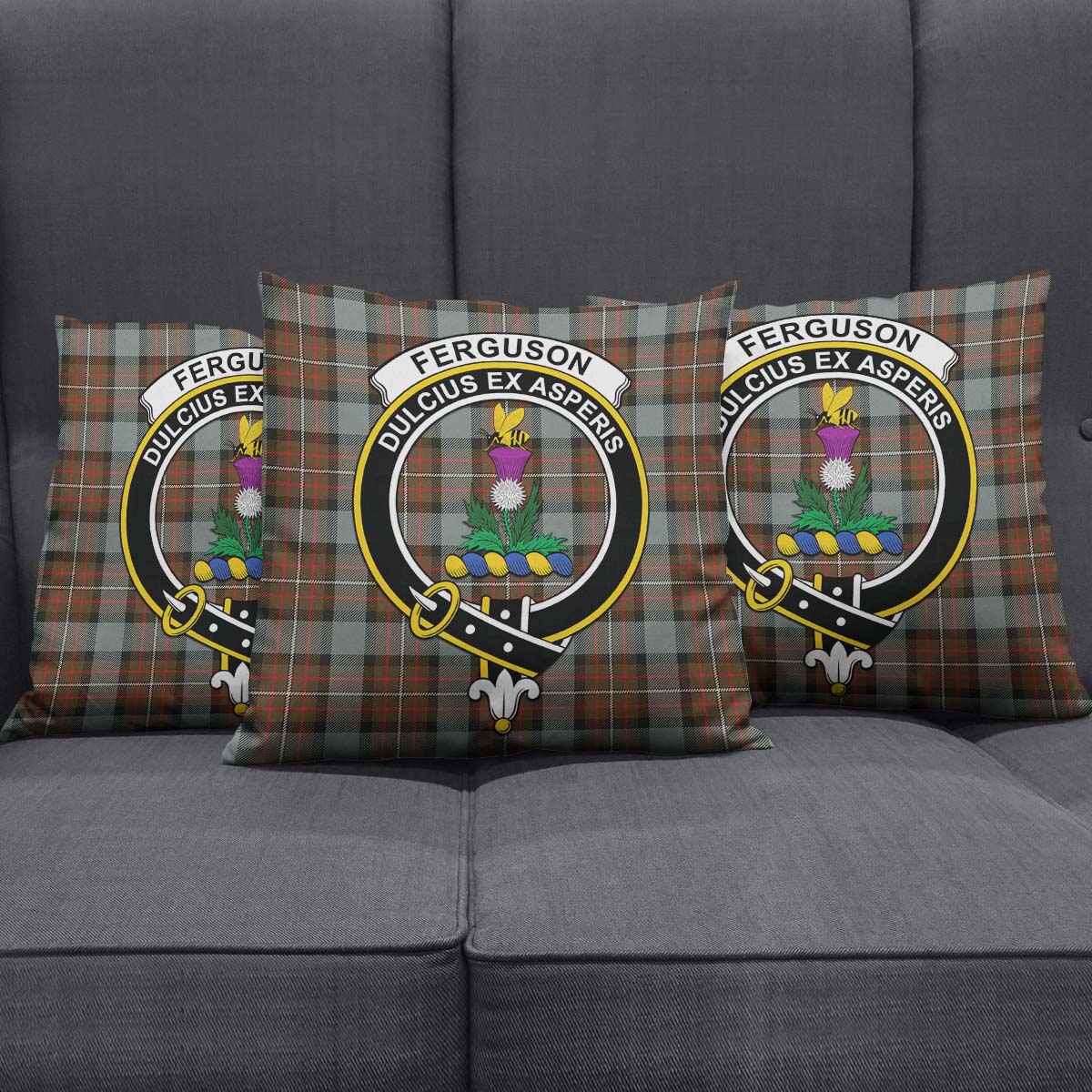 Ferguson Weathered Tartan Pillow Cover with Family Crest Square Pillow Cover - Tartanvibesclothing